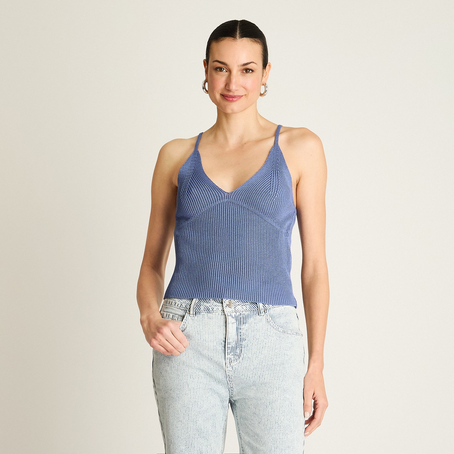 Polera Azul Breteles finos de Lino